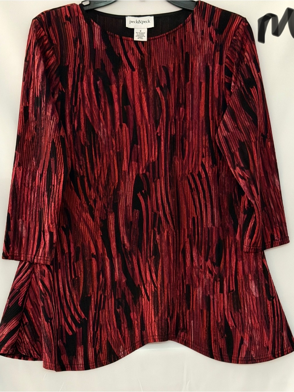 Peck & Peck Red and Black Abstract Pleated Tunic